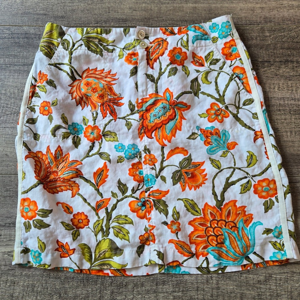 Tommy Bahama Relax Womens Floral Linen Mini Skirt Orange Teal White Size 2